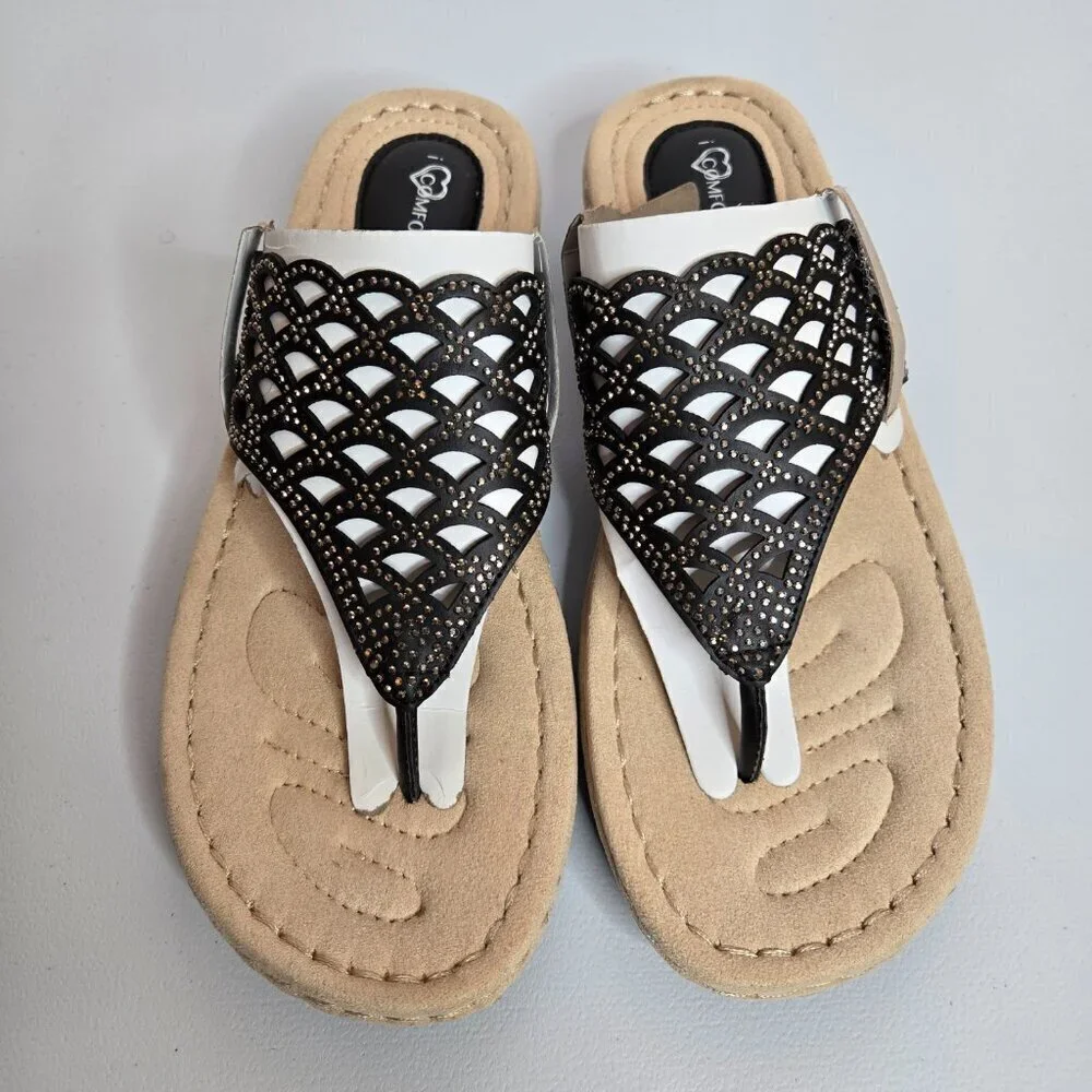 I Love Comfort Erika Black Thong Flat Wedge Sandal Sz 9M - Picture 2 of 7